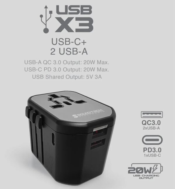 Soundteoh Travel Adaptor with 20W Quick Charger