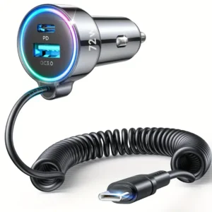 72W USB-C Car Charger with 152.4cm Curling Cable 